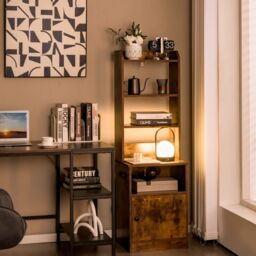 Gymax 6-Tier Nightstand Bedside Tables Tall Night Stands With Charging Station in Brown - thumbnail 3