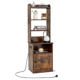 Gymax 6-Tier Nightstand Bedside Tables Tall Night Stands With Charging Station in Brown - thumbnail 1