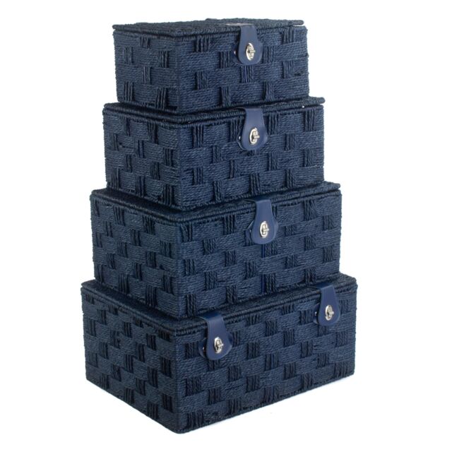 Red Hamper Blue Woven Paper Rope Picnic Basket - Size: Medium - image 1