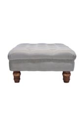 Living and Home Grey Buttoned Velvet Rectangular Ottoman Footstool with Gourd-shaped Legs - thumbnail 3