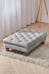 Living and Home Grey Buttoned Velvet Rectangular Ottoman Footstool with Gourd-shaped Legs - thumbnail 2