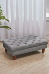 Living and Home Grey Buttoned Velvet Rectangular Ottoman Footstool with Gourd-shaped Legs
