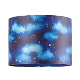 Happy Homewares Modern Navy Blue Childrens Lamp Shade with Bright Gold Stars & White Clouds in Midnight - Size: 10 inches