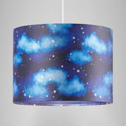 Happy Homewares Modern Navy Blue Childrens Lamp Shade with Bright Gold Stars & White Clouds in Midnight - Size: 10 inches - thumbnail 8