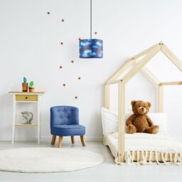 Happy Homewares Modern Navy Blue Childrens Lamp Shade with Bright Gold Stars & White Clouds in Midnight - Size: 10 inches - thumbnail 7