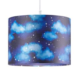 Happy Homewares Modern Navy Blue Childrens Lamp Shade with Bright Gold Stars & White Clouds in Midnight - Size: 10 inches - thumbnail 2
