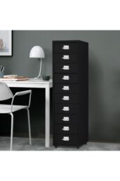 Living and Home Mobile Filing Cabinet Office Metal Unit 10 Drawers in Black - thumbnail 2