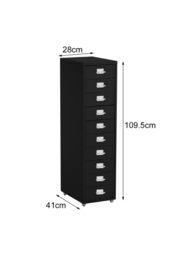 Living and Home Mobile Filing Cabinet Office Metal Unit 10 Drawers in Black - thumbnail 6
