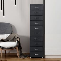 Living and Home Mobile Filing Cabinet Office Metal Unit 10 Drawers in Black - thumbnail 3