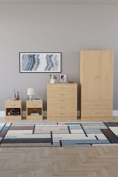 Home Discount Riano 4 Piece Bedroom Set - 1 Drawer Bedside, 5 Drawer Chest, Wardrobe in Brown - thumbnail 4
