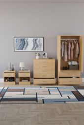 Home Discount Riano 4 Piece Bedroom Set - 1 Drawer Bedside, 5 Drawer Chest, Wardrobe in Brown - thumbnail 3