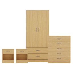 Home Discount Riano 4 Piece Bedroom Set - 1 Drawer Bedside, 5 Drawer Chest, Wardrobe in Brown - thumbnail 8