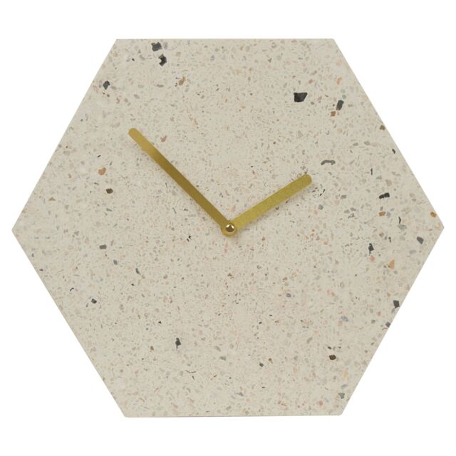 Orsina Geometric Terazzo Clock With Gold Toned Hands, Versatile Hexagonal Wall Clock, Compact Decorative Timepiece - image 1