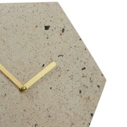 Orsina Geometric Terazzo Clock With Gold Toned Hands, Versatile Hexagonal Wall Clock, Compact Decorative Timepiece - thumbnail 4