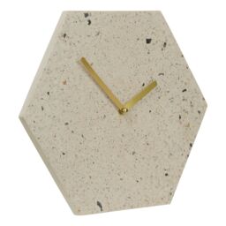 Orsina Geometric Terazzo Clock With Gold Toned Hands, Versatile Hexagonal Wall Clock, Compact Decorative Timepiece - thumbnail 2