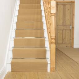 runrug Beige Plain Stair Carpet Runner - Size: 60 cm x 570 cm