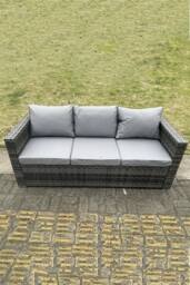 Fimous Outdoor PE Rattan Garden Furniture Gas Fire Pit Dining Table Lounge Sofa 2 PC Armchairs Footstools in Dark Grey - thumbnail 5