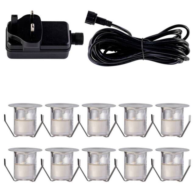 First Choice Lighting Set of 10 - 30mm Stainless Steel IP67 Cool White LED Decking Kit in Silver - image 1