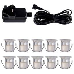First Choice Lighting Set of 10 - 30mm Stainless Steel IP67 Cool White LED Decking Kit in Silver