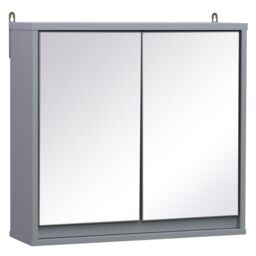 HOMCOM Wall Mounted Mirror Cabinet w/ Storage Shelf Bathroom Cupboard in Grey - thumbnail 2