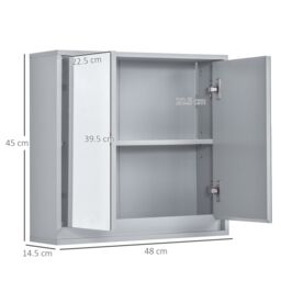HOMCOM Wall Mounted Mirror Cabinet w/ Storage Shelf Bathroom Cupboard in Grey - thumbnail 3