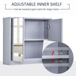 HOMCOM Wall Mounted Mirror Cabinet w/ Storage Shelf Bathroom Cupboard in Grey - thumbnail 4