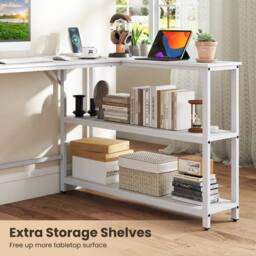 Costway L Shaped Desk Corner Computer Desk Writing Desk w/ Storage Shelves in White - thumbnail 8