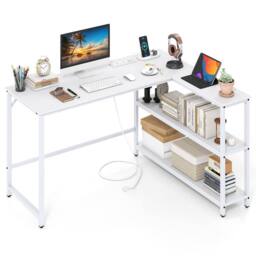 Costway L Shaped Desk Corner Computer Desk Writing Desk w/ Storage Shelves in White - thumbnail 6