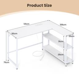 Costway L Shaped Desk Corner Computer Desk Writing Desk w/ Storage Shelves in White - thumbnail 4