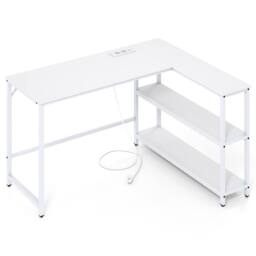 Costway L Shaped Desk Corner Computer Desk Writing Desk w/ Storage Shelves in White - thumbnail 2