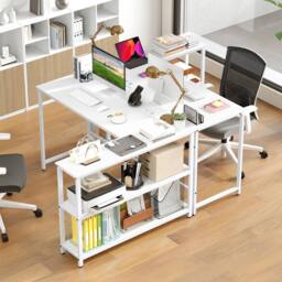 Costway L Shaped Desk Corner Computer Desk Writing Desk w/ Storage Shelves in White - thumbnail 5