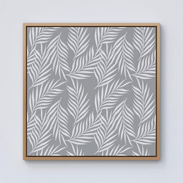 Warren Reed - Designer Palm Tree Leaves Framed Canvas in Light Brown - Size: w40 inch x h40 inch - image 1