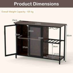 Costway Bar Cabinet w/ Power Outlets Industrial Sideboard Buffet w/Wine Racks in Brown - thumbnail 2