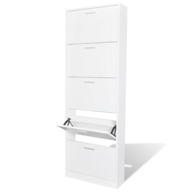 Berkfield Home White Wooden Shoe Cabinet with 5 Compartments - image 1