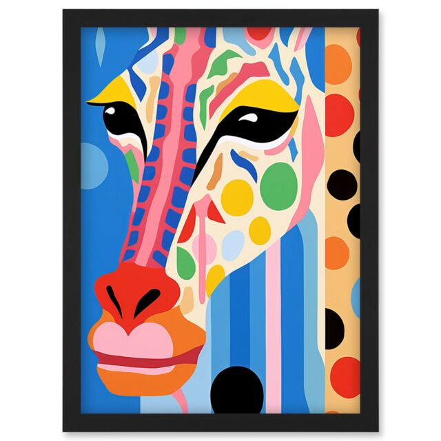 Artery8 Wall Art Print I Woke Up Like This Giraffe Henri Matisse Style Artwork Vibrant Abstract Portrait Artwork Framed A4 in Black - image 1