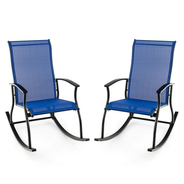 Costway 2 Pieces Outdoor Rocking Chairs Patio Cozy Rockers w/Breathable Backrest in Navy - image 1