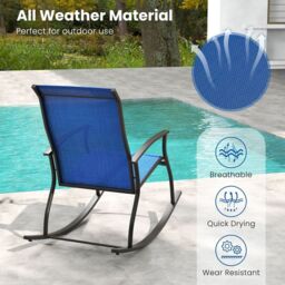 Costway 2 Pieces Outdoor Rocking Chairs Patio Cozy Rockers w/Breathable Backrest in Navy - thumbnail 6