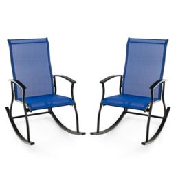 Costway 2 Pieces Outdoor Rocking Chairs Patio Cozy Rockers w/Breathable Backrest in Navy