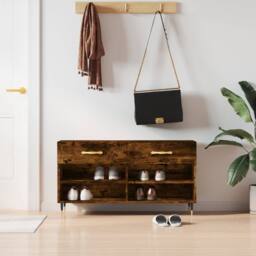 Berkfield Home Shoe Bench Smoked Oak 102x35x55 cm Engineered Wood in Brown - Size: 102 x 35 x 55 cm - thumbnail 2