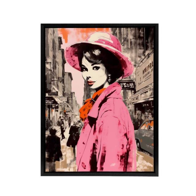 "Artery8 Woman Retro Fashion Vintage Advert Style Framed Canvas Wall Art Print in Pink - Size: W24"" x H32""" - image 1