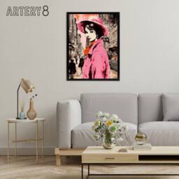 "Artery8 Woman Retro Fashion Vintage Advert Style Framed Canvas Wall Art Print in Pink - Size: W24"" x H32""" - thumbnail 3