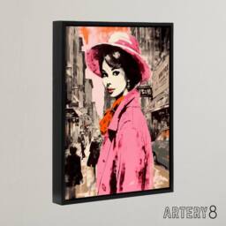 "Artery8 Woman Retro Fashion Vintage Advert Style Framed Canvas Wall Art Print in Pink - Size: W24"" x H32""" - thumbnail 2