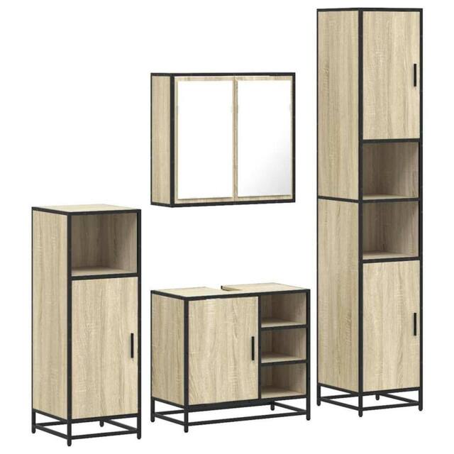 Berkfield Home 4¬†Piece Bathroom Furniture Set¬†Sonoma Oak Engineered Wood in Light Tan - image 1