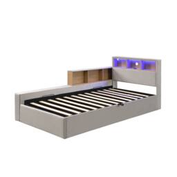 Merax 3ft Single Velvet L-Shaped Daybed with LED, Charging Port & Storage in Grey - thumbnail 8