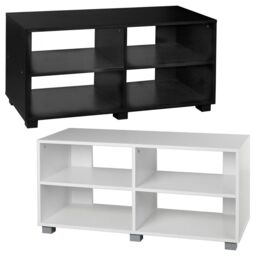 EONLION 4-Section Black Wide TV Stand, Wooden Media Console with Cable Management in White