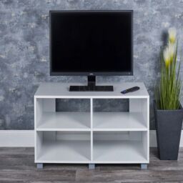 EONLION 4-Section Black Wide TV Stand, Wooden Media Console with Cable Management in White - thumbnail 2
