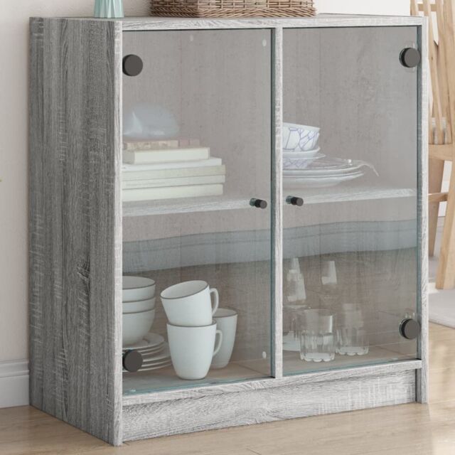 Berkfield Home Side Cabinet with Glass Doors Grey Sonoma 68x37x75.5 cm - image 1