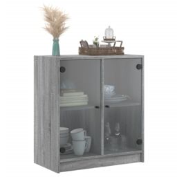 Berkfield Home Side Cabinet with Glass Doors Grey Sonoma 68x37x75.5 cm - thumbnail 4
