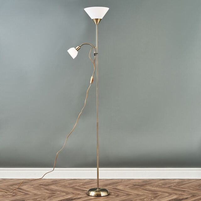 ValueLights Mozz Mother & Child Uplighter Floor Lamp with Side Lamp & LED Bulbs in Metallic Gold - image 1