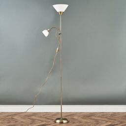ValueLights Mozz Mother & Child Uplighter Floor Lamp with Side Lamp & LED Bulbs in Metallic Gold - thumbnail 1